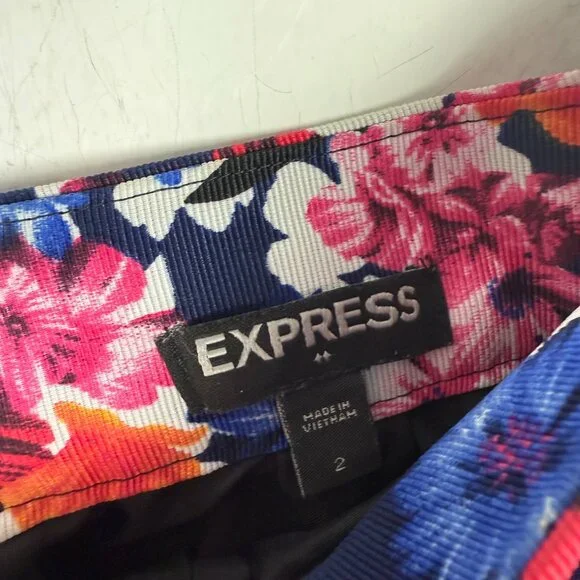 Express Floral Full Circle Mini Skirt Lined Blue Size 2 EUC - Picture 7 of 14
